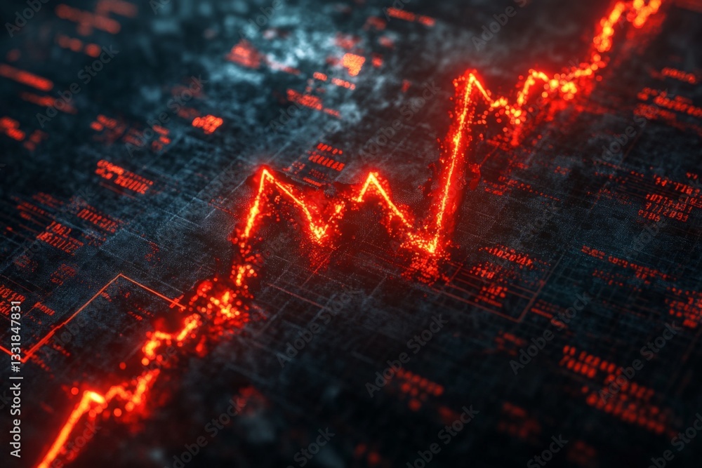 Poster stock market trend visualized with red glowing spikes indicating fluctuations in data over time