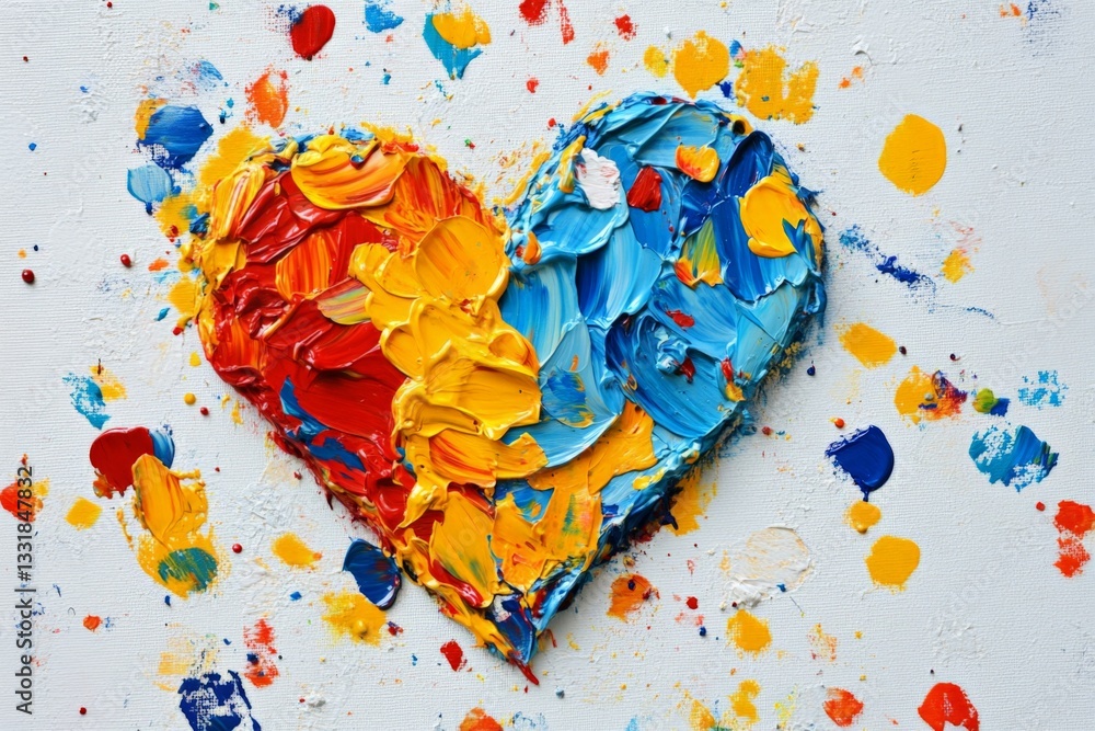 Poster colorful heart mural created with vibrant paint splashes on canvas by an artist in a bright studio