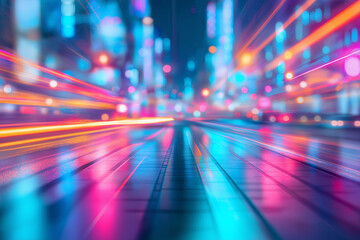 Abstract cyberpunk cityscape with neon lights and a blurred effect. Happy New Year 2025 Retro 80s Neon 2025 A retro-themed scene with neon lights and vibrant colors