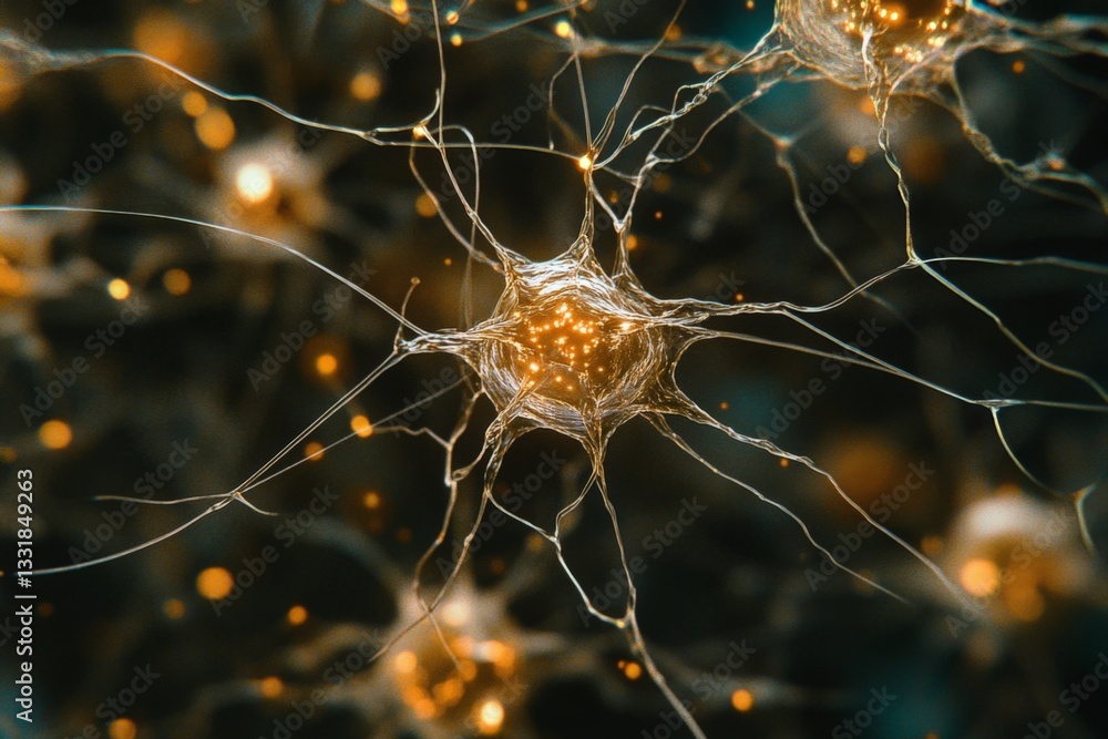Poster Detailed view of neurons showcasing intricate structures and connections in brain tissue during neuroactivity
