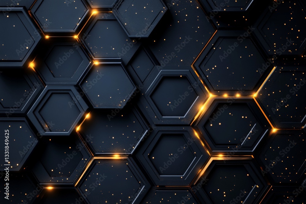 Poster Hexagonal pattern with glowing accents and dark background creating a modern design effect