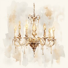 Elegant Watercolor Painting of a Crystal Chandelier. A luxurious and stylish illustration perfect for home decor, interior design, and lifestyle projects.