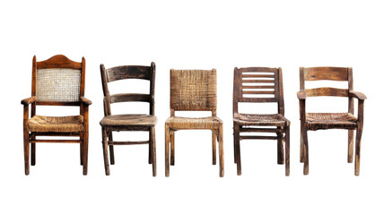 Fototapeta premium Vintage wooden chair set PNG, rustic antique dining chairs, brown retro seating furniture for interior design cutouts