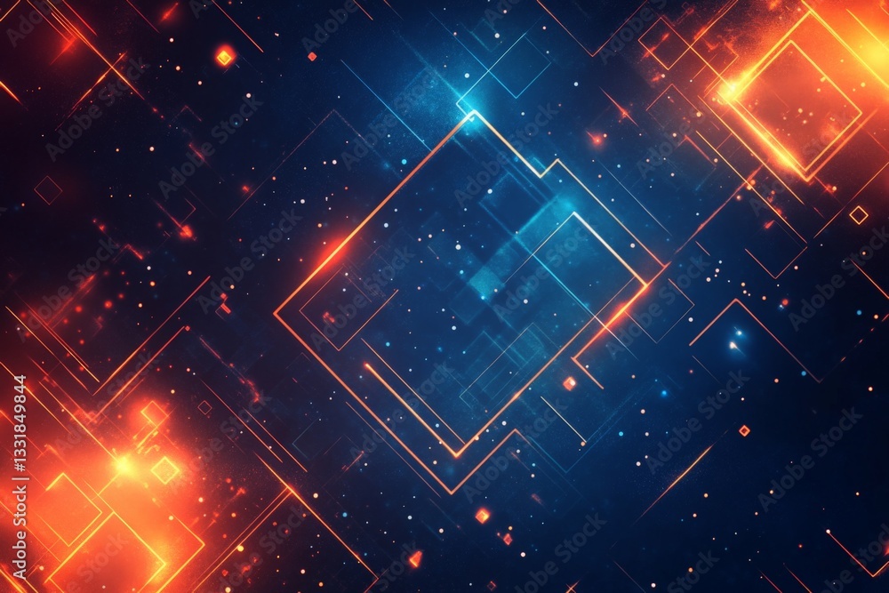 Aufkleber Light patterns and geometric shapes create a vibrant digital landscape in a futuristic setting
