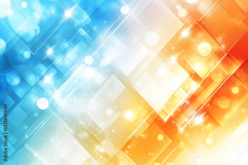 Poster colorful abstract background blending light blue and orange squares with a shimmering effect for dig