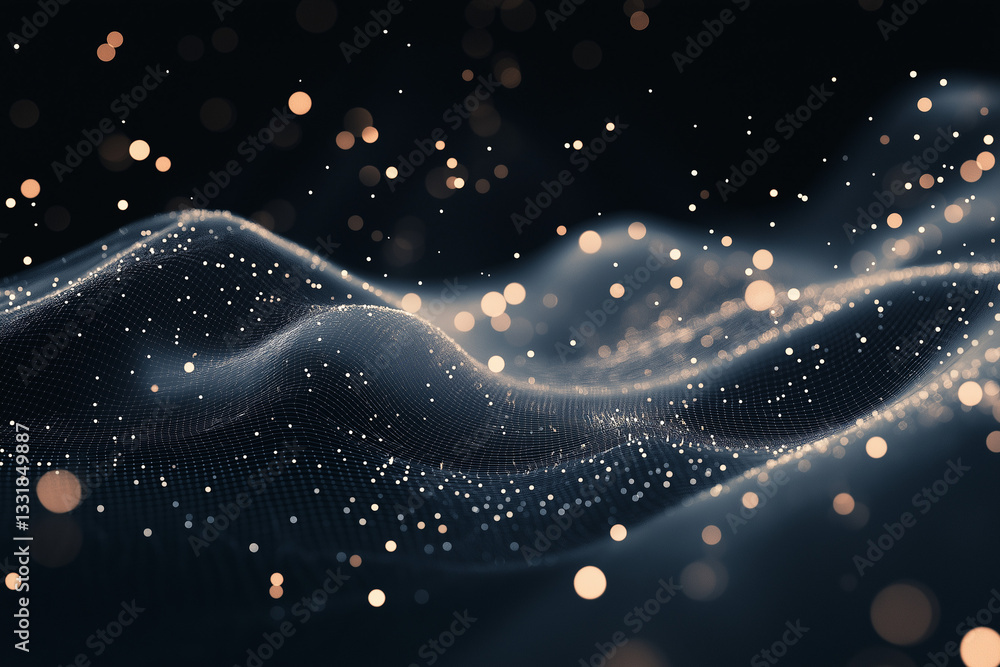 Aufkleber abstract wave with moving dots and lines. glowing white particles form delicate connections in a dar