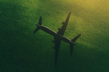 Aerial View of Airplane over Green Field