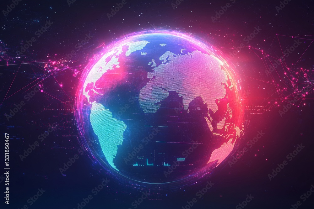 Leinwandbilder visual representation of a digital globe showcasing continents in vibrant colors and interconnected 