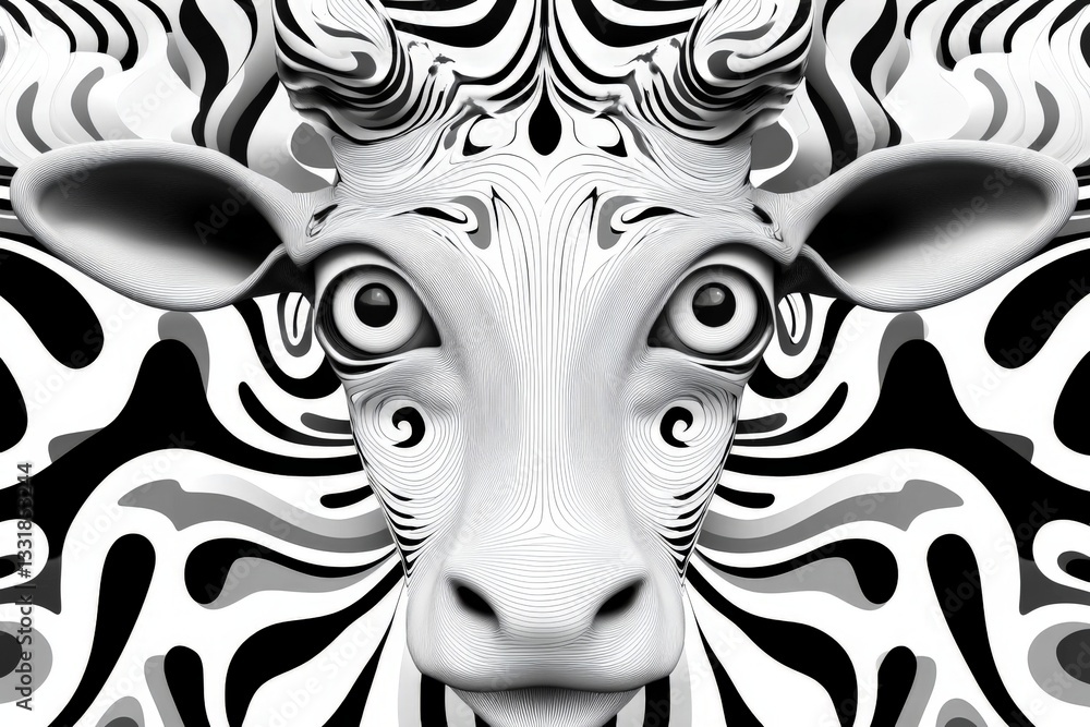 Aufkleber unique artistic depiction of a cow with swirling patterns in black and white colors