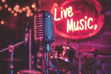 Fototapeta na wymiar Vintage microphone captures the essence of live music ambiance