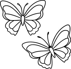 Minimalist black and white sketch of two butterflies, great for nature-inspired designs, vector illustrations, and botanical-themed projects.
