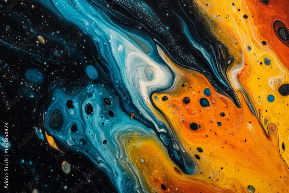 Poster colorful abstract art with swirling patterns and vibrant hues in a cosmic design