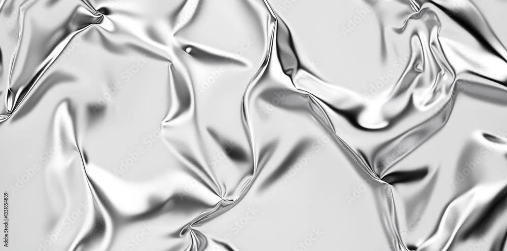 Aufkleber a close-up view of crumpled silver foil, showcasing its shiny texture and intricate patterns.