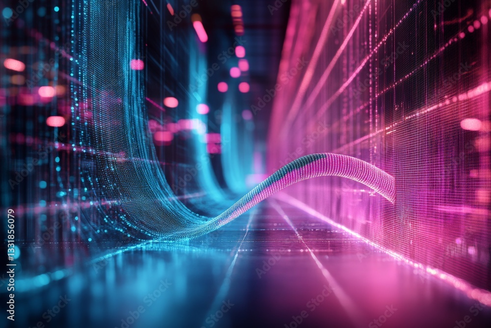 Poster Digital abstract visualization with vibrant colors depicting flowing data streams and modern technology concepts