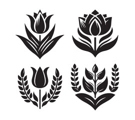 Obraz premium Black and White Silhouette set Tulip Designs