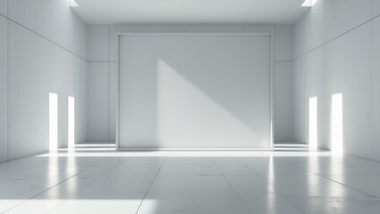 a large empty room with a white square frame in the middle