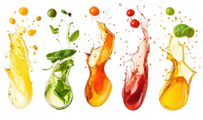 Set of delicious oil splashes  on transparent background
