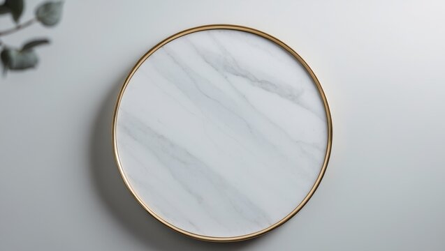 Elevated marble round tray with golden rim accentuating its sophisticated allure.