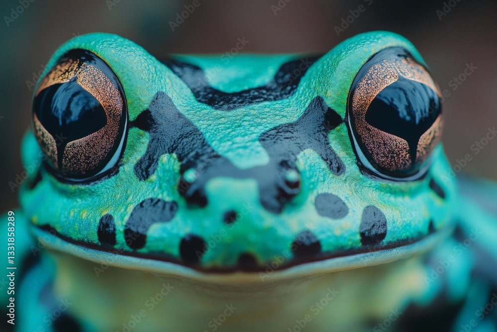 Poster Close-up view of a vibrant blue and green frog with striking patterns in a natural setting