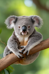 Naklejka premium a koala sitting on the branch of an eucalyptus tree,