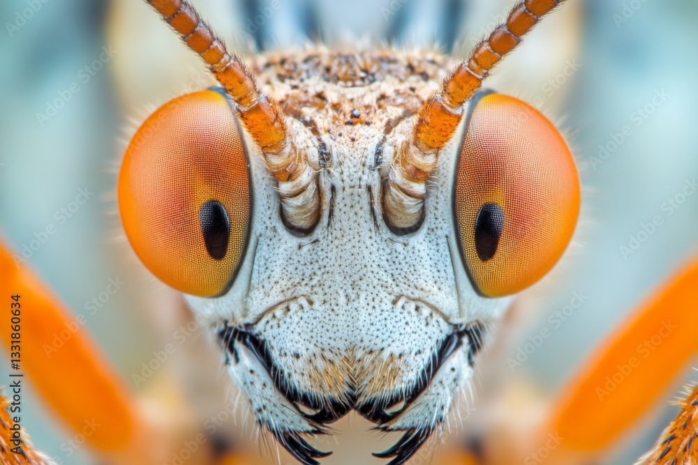Poster close-up view of an insect showcasing vibrant eyes and intricate details in a natural habitat during
