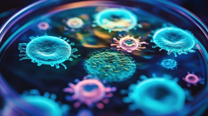 Breathtaking colors and stylized viral particles in this image highlight the unseen threats surrounding us while maintaining a strong artistic and visual appeal.