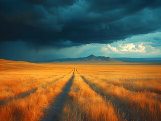 Fototapeta premium Golden path, storm clouds