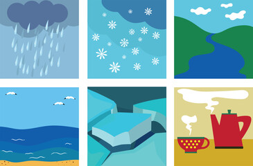 Fototapeta premium Place of water in nature: rain, snow, river, vapor, ice