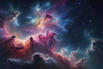 Fototapeta premium Stunning Celestial Art Featuring Vibrant Nebulae in a Starry Background