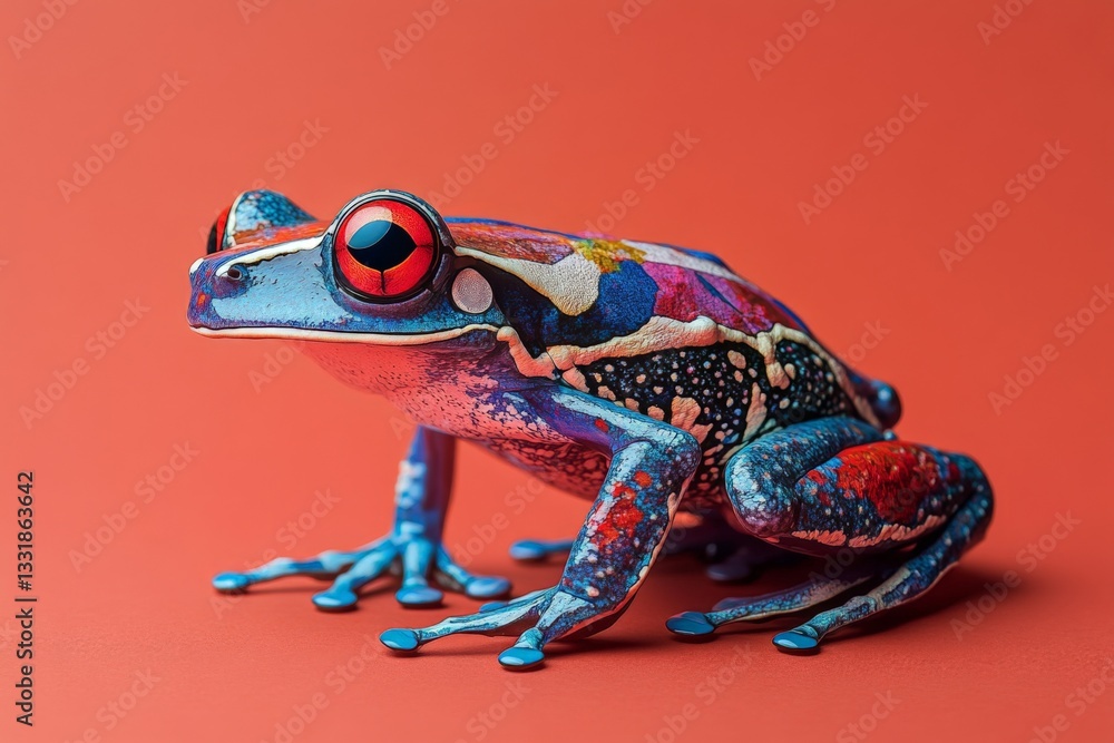 Poster Colorful frog resting on a vivid background showcasing intricate patterns and rich colors