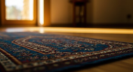 Naklejka premium Serene Interior: A Detailed Close-Up of an Ornate Rug