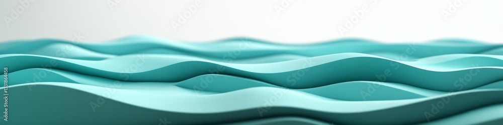 Poster abstract, seamless, three-dimensional wave pattern in a gentle seafoam gradient background
