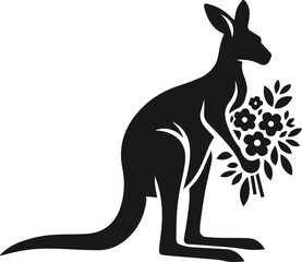 Kangaroo holding a bouquet of flowers vector silhouette