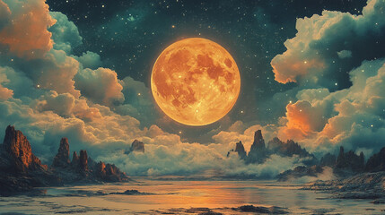 Moon and sky illustration painting