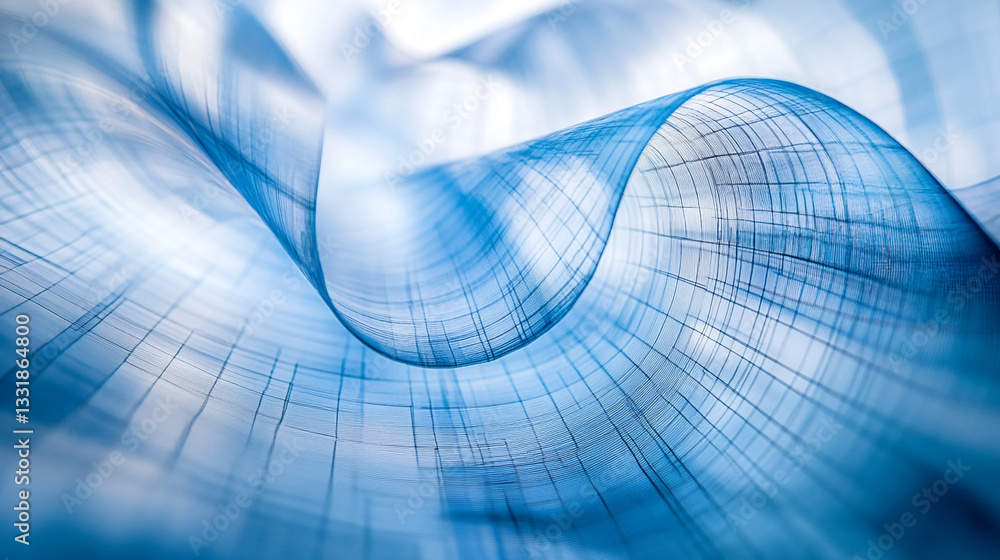 Poster abstract blue fabric texture swirling wave design background art grid mesh soft flow light curve