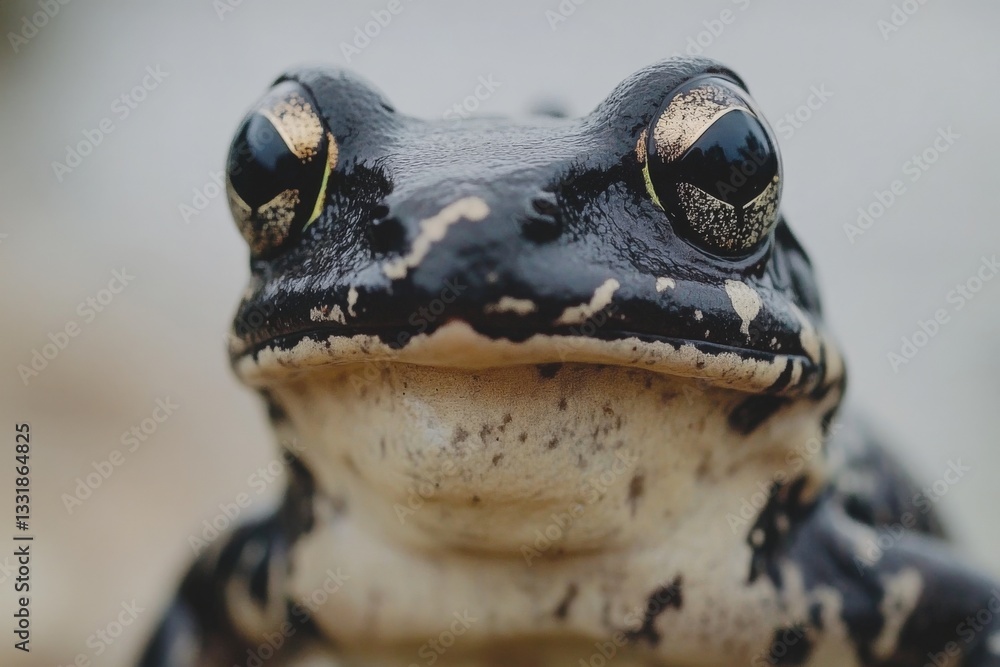 Aufkleber close-up view of a striking black and white frog highlighting its unique features in a natural setti