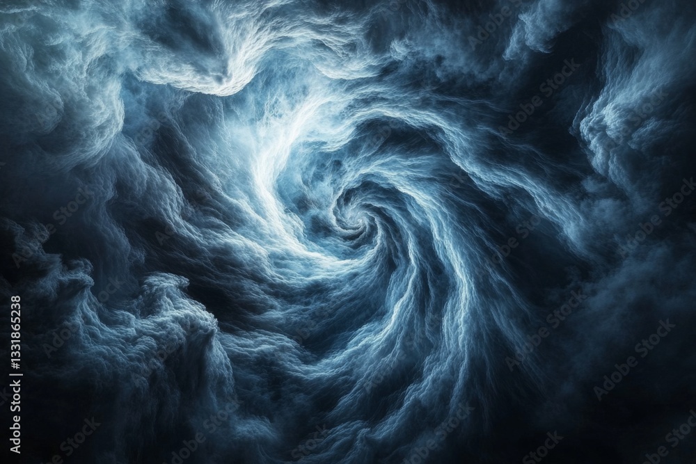 Poster Swirling clouds create a mesmerizing vortex in a dark sky at twilight