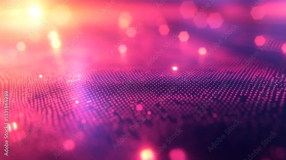 Poster abstract digital surface of dots with colorful blurred background lights