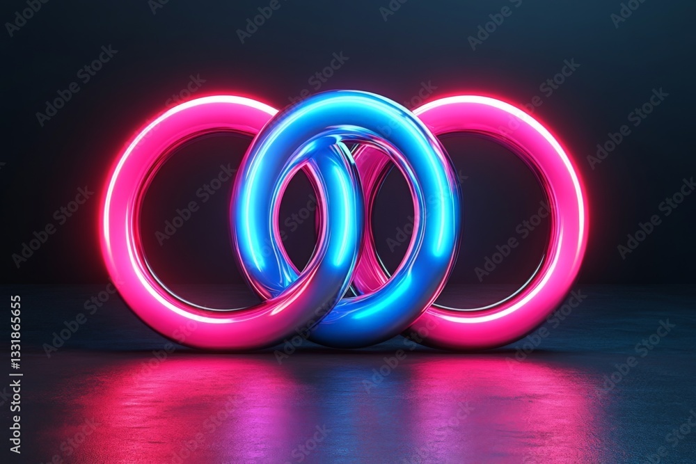 Aufkleber modern neon rings illuminated in pink and blue against a dark background create a vibrant visual eff