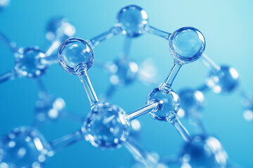 3d illustration of molecule model. Science background with Molecular structure illustration close-up blue background. Atom Molecule Structure Abstract and Medical Concept Science