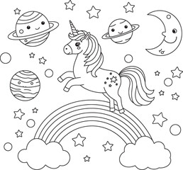 Fototapeta premium Unicorn Rainbow Coloring Fun and pages