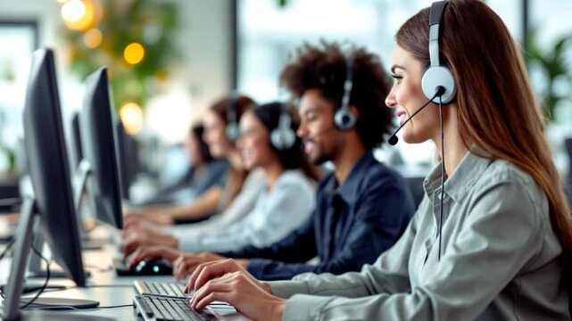 young business people working in a call center. 4k Video. generated with AI