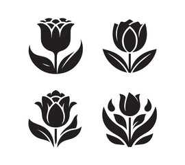 Obraz premium Vector Set of Black and White Tulip Illustrations