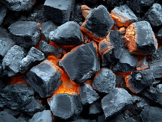 Hot Charcoal Briquettes Close-Up