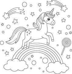 Fototapeta premium Unicorn Rainbow Coloring Fun and pages