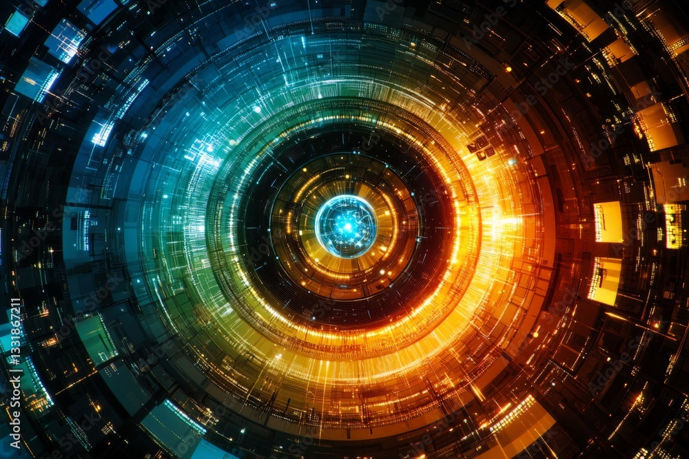 Poster colorful abstract digital design representing technology and innovation in a futuristic atmosphere