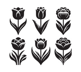 Vector Set of Black and White Tulip Illustrations