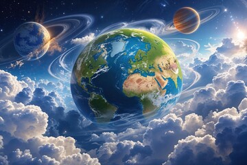 Enchanting Earth Animation Spinning Among Clouds and Celestial Wonders