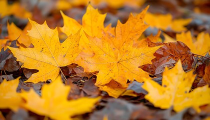 Golden maple leaves on autumn ground