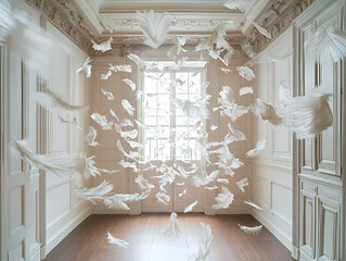 Feathers floating in the air